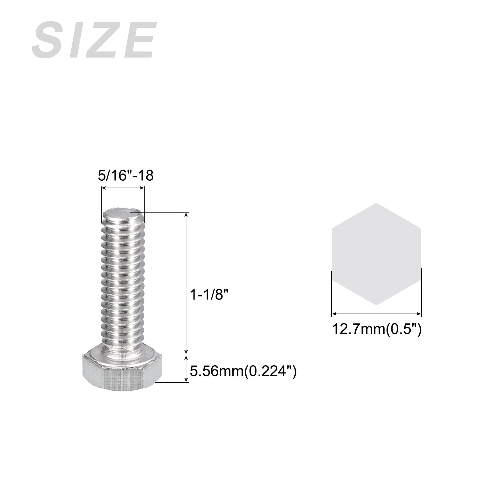 METALLIXITY Hex Head Bolts (5/16-18 x 1-1/8") 10Pcs, 304 Stainless Steel 18-8, Fully Threaded, External Hex Drive - Image 2