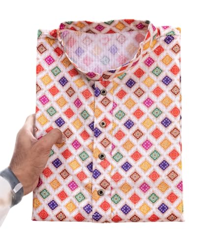 Image of FOXDX Men's Cotton Kurta, Ethnic Printed Kurta for Perfect Ethnic Look, Stand Collar Long Sleeve Casual Printed Regular Long Kurta