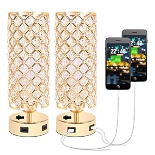 UPC 740385000188 product image for USB Crystal Table Lamp, Small Gold Lamp Sets, Desk Lamp Set of 2 with USB Chargi | upcitemdb.com