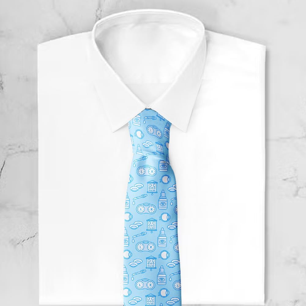 Novelty Necktie for Men (Ophthalmology Eyes Health Care Pattern) Fun Conversational Silky Tie, Neck Tie for Party, Events, Unique and Original