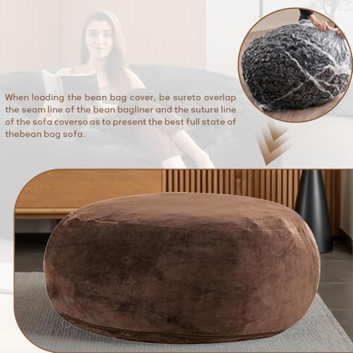 Image of 3FT,Big Bean Bag Chairs for Adults,Bean Bag with Filler Included,Memory Foam Bean Bag,Giant beanbag,Suitable for Reading Chairs in Living Room, Bedroom and Dormitory. (Coffee Color, 3 Foot)