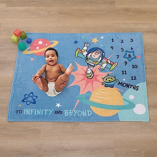 Image of Disney Toy Story Blue, Orange, and Yellow to Infinity and Beyond Super Soft Photo Op Milestone Baby Blanket