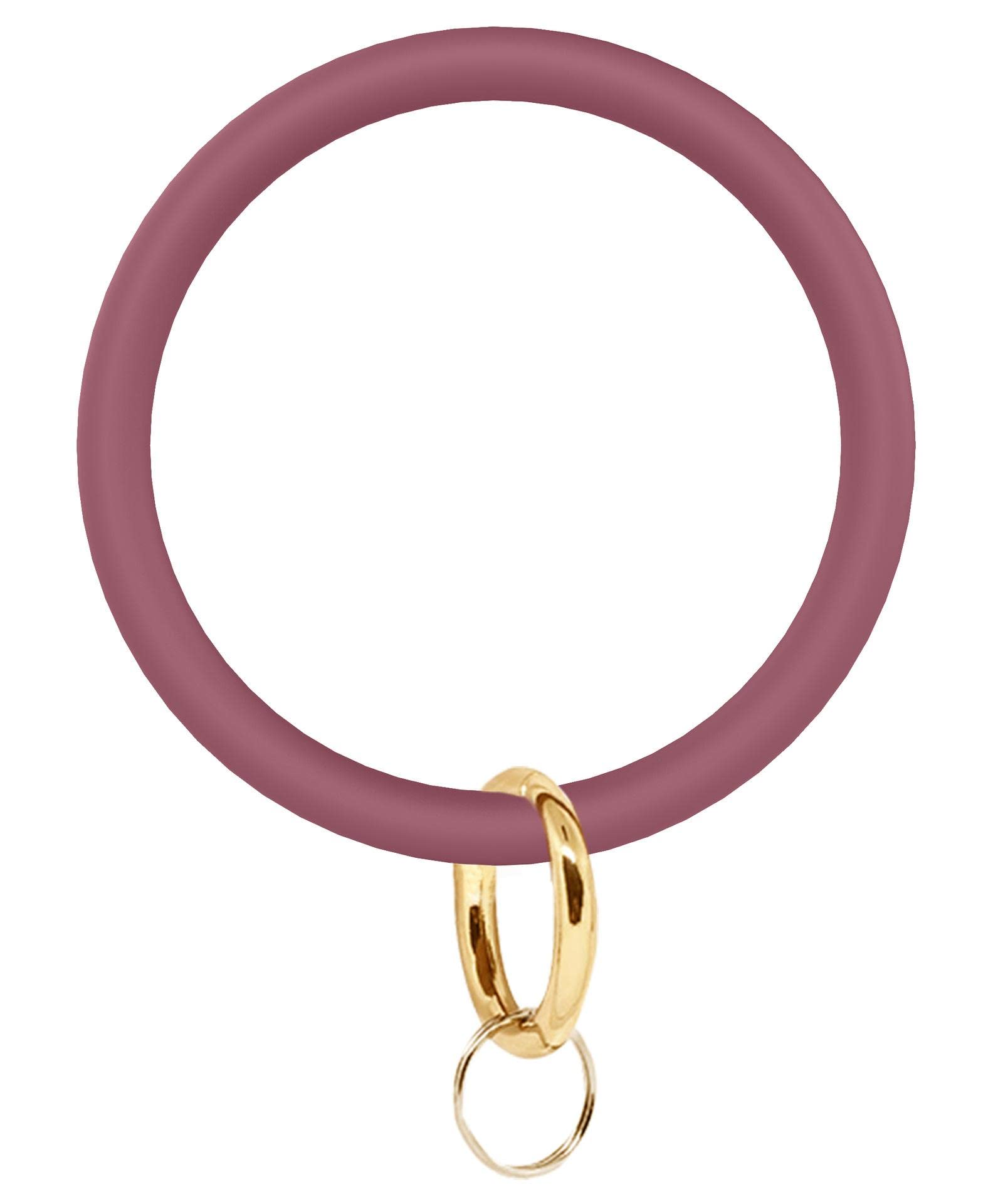 AOOFSilicone Wrist Keychain Circle Bracelet Rubber Bangle Round Keyring Holder Rose pink