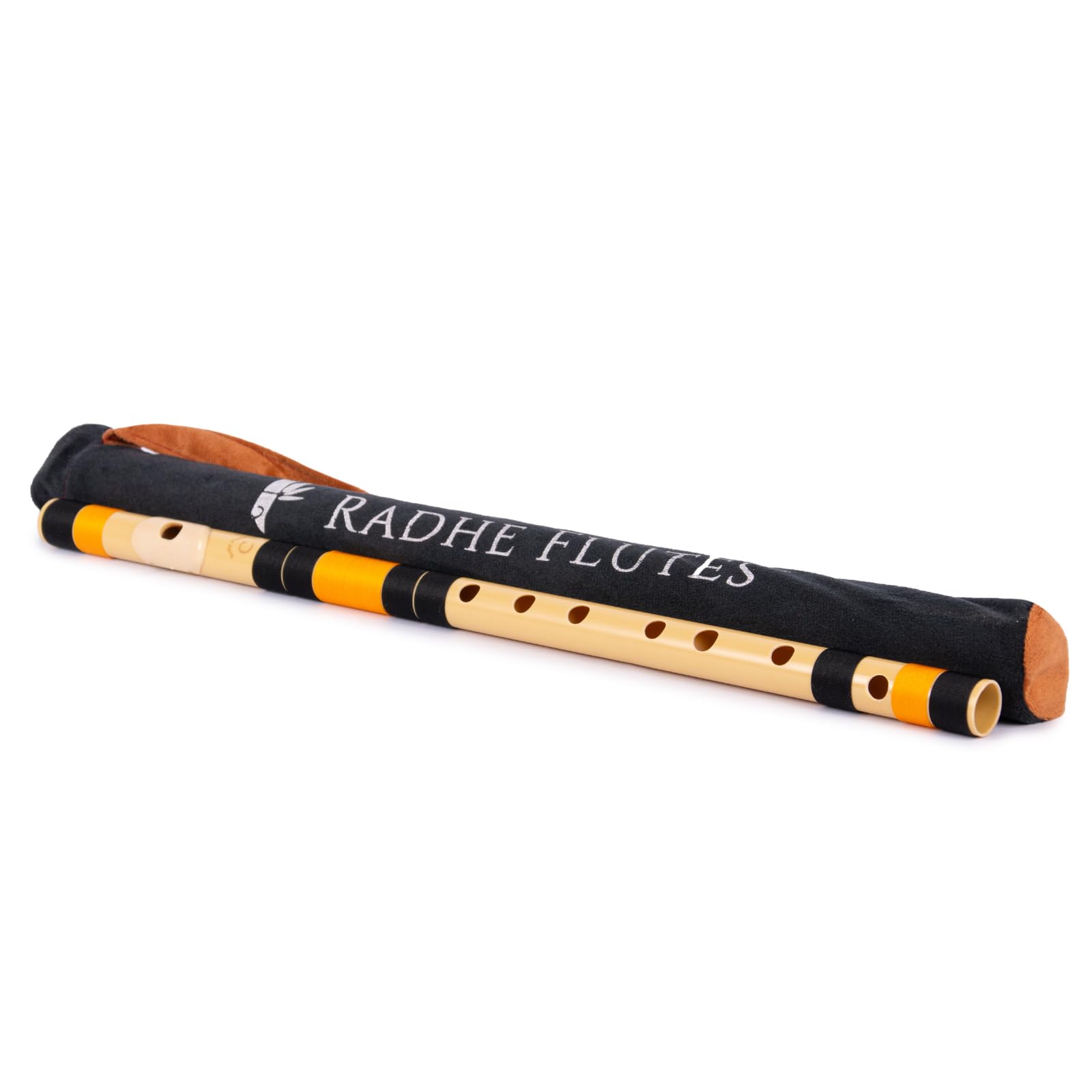 Radhe Flutes PVC-Faser, naturfarben, Rechtshänder, mit Samtbezug, Farbvariation + kompletter Flöten-Anfänger-Online-Kurs in Hindi und Englisch (Orange und Schwarz)