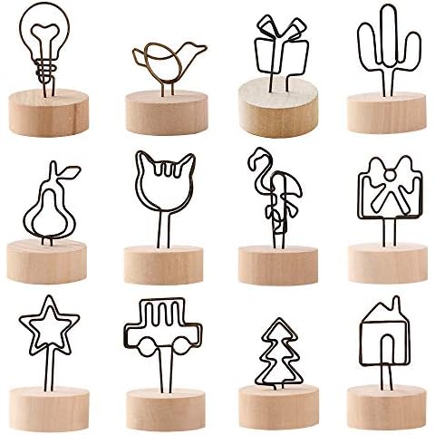 QZDAFFIC 12 Pcs Place Card Holders, Retro Wooden Vertical Photo Holder, Simple and Cute Number Photo Stand Place Name Memo Card Holder for Wedding Party Bar Decoration Cover