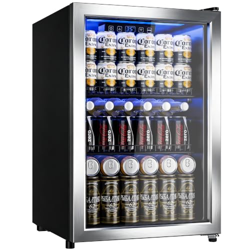 Image of Manastin Beverage Refrigerator Cooler-Mini Fridge Freestanding Cooler with Glass Door, Adjustable Shelves & Digital Temperature Display for Drink, Wine or Beer (Silver, 2.47 Cu.Ft)