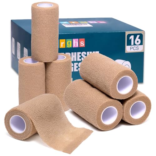 Elzrghs Self Adhesive Bandage Wrap 16 Pack 4 x5 Yards Elastic Cohesive Bandage Stretch Athletic Tap Wrap Vet Wrap Skin Color
