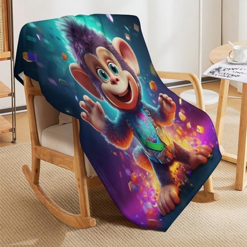 Couverture singe en flannel pour canapé et lit - Plaid doux et moelleux 180x200cm