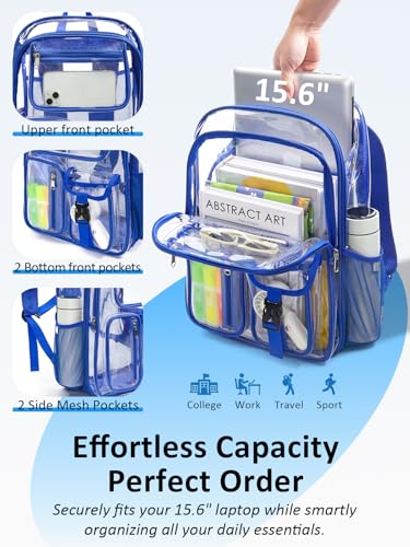 Image of Double-Layer Clear Backpack Heavy Duty, 17 Inch Large Clear Bookbag, Transparent See Through Backpack For School, Work, College, Travel, Sport- Blue