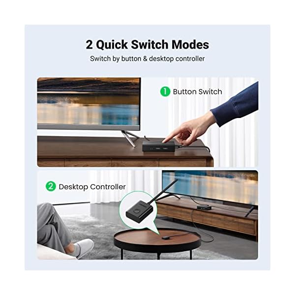 UGREEN HDMI 2.0 Switch USB KVM Switch 2 Port, USB 2.0 Switch mit 4K @ 60Hz HDMI Switch 2 PC Kompatibel mit Tastatur Maus und einem HD Monitor, unterstützt 3D HDR, mit 2 USB Kabel und 2 HDMI Kabel. – Bild 6