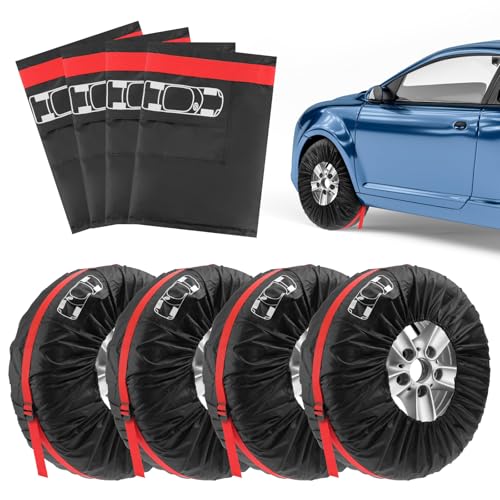 KUOFANY 4 Stück Reifentaschen Set 18-22 Zoll, Reifenabdeckung Reifenschutzhülle mit Tragegriff, Waterproof Reifenbezug, Reifenaufbewahrung für Sauberer Transport und Lagerung (Durchmesser 80 cm)