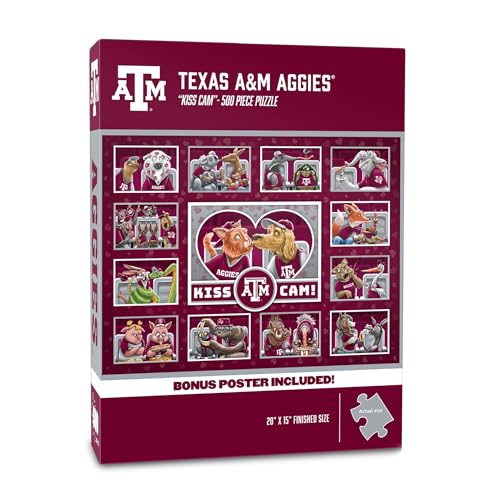 Image of YouTheFan NCAA Texas A&M Aggies inchKiss Cam inch 500 Puzzle | 500 Pieces, 15 inch X 20 inch Size, Original Artwork, Humorous Illustrations, Officially Licensed, Fun Fan Gift