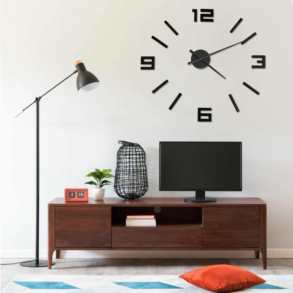 NQJIBUE Item-3D Wall Clock Modern Design Black 100 cm XXL,Decor,Clocks,Wall Clocks