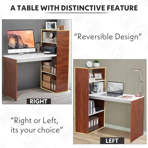 Image of ABOUT SPACE Study Table with 4 Tier Book Shelf - Computer Table with Storage for PC, Laptop & Writing DIY Engineered Wood Office Table for Home [White & Oak Red L 120 x B 53 x H 124.5 cm]