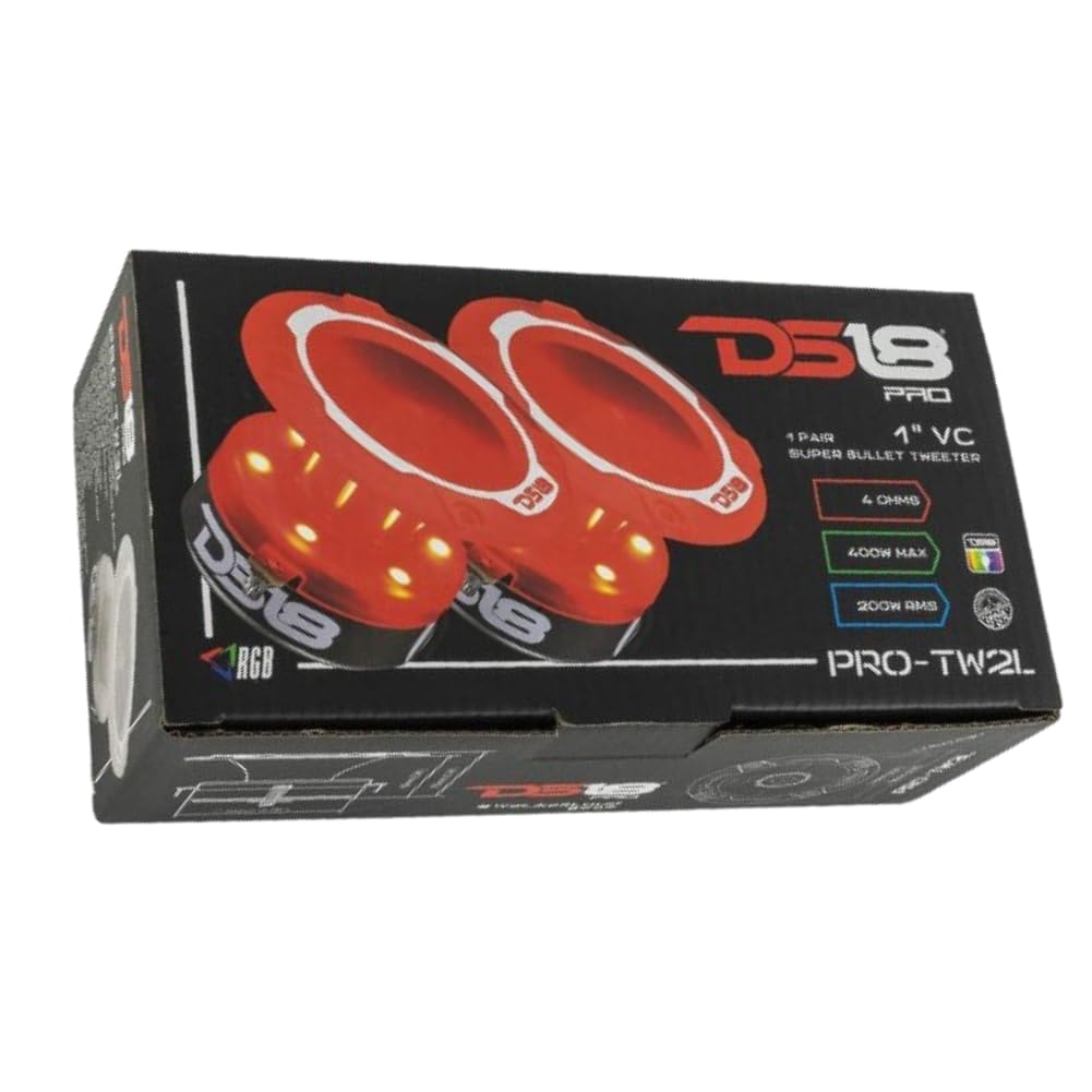 KIT-Set FÜR DS 18 PRO-TW2L 2 Super-Bullet-Hochtöner mit RGB-LEDs mit einem von 9,6 cm und 96 mm, 200 Watt rms und 400 Watt max, 4 Ohm, 103,5 dB, für Autos, paarweise + Kondensatoren als Geschenk