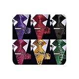 Kerfado Mens Red Purple Gold Green Black Paisley Silk Tie Set, 6PCS Tie and Pocket Square Cufflinks