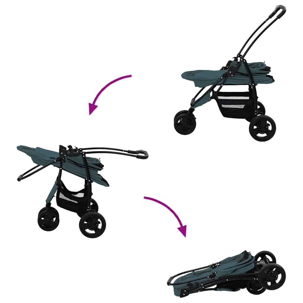 Passeggino pieghevole per animali domestici, verde, in poliestere, 78 x 54 x 101 cm, con rete, parapioggia, pieghevole e leggero, per cani, passeggino per gatti, ideale per esterni e