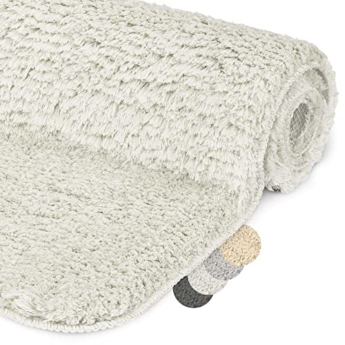 Beautissu BeauMare FL Tapis de Bain Absorbant et Antidérapant 100x60 cm – Tapis Shaggy Salle de Bain et WC Adapté au Chauffage au Sol – Tapis de Bain Blanc et Moelleux & Extra Épais