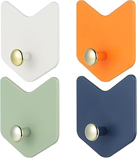 FANTESI 4PCS Self Adhesive Hooks Heavy Duty Hanger Sticky Wall Hooks, Adhesive Door Hooks, Coat Hooks, Anti-Rust Waterproof Sticky Hooks, Towel Hook for Tea Cup Robe Coat Kitchen, 4 Colors