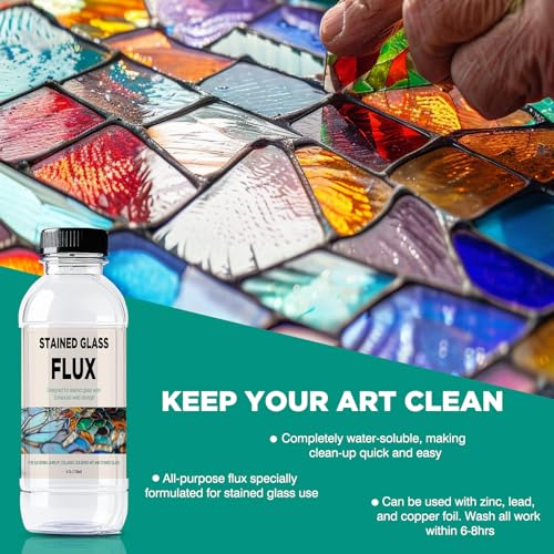 Image of Liquid Zinc Flux for Stained Glass - 4oz - Stained Glass Flux for Soldering Work, Glass Repair and More - Liquid Flux for Stained Glass Solder - Stain Glass Tools and Supplies - Stained Glass Kit