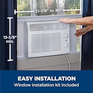 GE Window Air Conditioner Unit, 5,000 BTU for Small Rooms up to 150 sq ft. with Manual Adjustable Fan and Cooling Settings, Perfect for Small Bedroom or Living Room, Easy Install Kit Included, White GE Window Air Conditioner Unit 5000 BTU for Small Rooms up to 150 sq ft with Manual Adjustable Fan and Cooling Settings Perfect for Small Bedroom or Living Room Easy Install Kit Included White