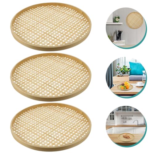 Bestoyard 21SBEF0357PN32OP3DY 3Pcs Bamboo Sieve Snack Storage Basket Rice Sieve Kitchen Basket Bamboo Colander Storage Basket Woven Tray Pantry Storage Baskets Sink Colander Multifunction Fruit thumb #8