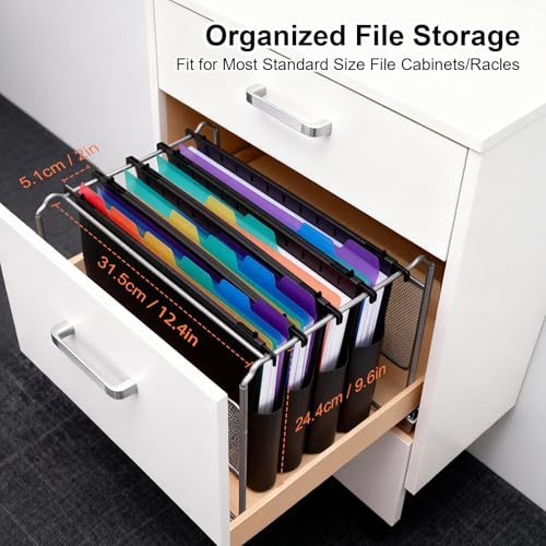 Uquelic A4 Hängeregister Mappen, 12 Stück (5 cm Erweiterung), große Kapazität Hängemappen mit bunten PP-Trennblättern und Reitern, Hängeordner für Schule, Zuhause, Büro, Organisation, Schwarz