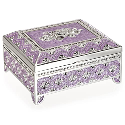 Hipiwe Vintage Metal Jewelry Box Trinket Storage Box Rectangle Treasure Chest Case Earring Ring Necklace Bracelet Organizer Decorative Keepsake Box Birthday Gift for Women Girls