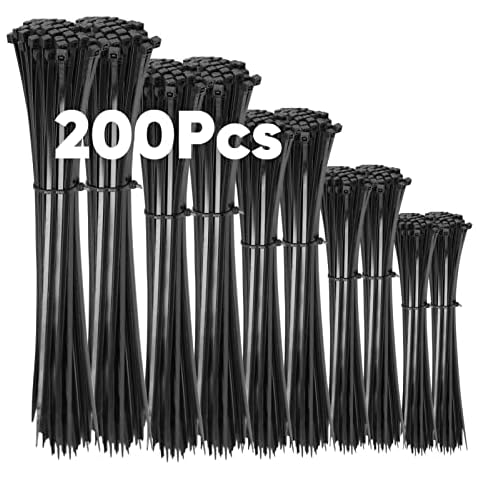 200 Stück Kabelbinder Schwarz Set,100/150/200/300 mm(je 50 Stück),Highwings Nylon Verschiedene Größen Super Haltbar Selbsthemmend Kabelbinder für Kabelmanagement, Gartenarbeit, Wohnen und Werkstätten Cover