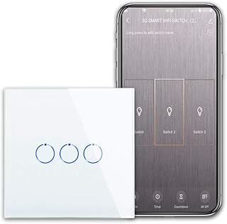 CNBINGO WiFi Smart Light Switch Work with Alexa, Google Assistant, Multi-Way Control by Smart Life App, 3-Gang Touch Light Switch, White Glass Panel, LED Backlight, Neutral Wire Required