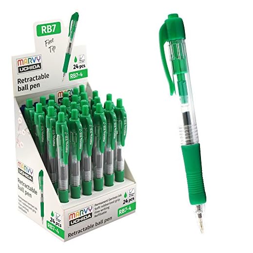 Uchida RB7 – 4 marvy Retractable Ballpoint Pen 0.7 mm, 24 unidades), Box Of verde Ink
