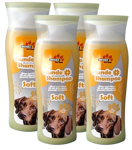Hunde Shampoo Soft mit Kamille Duft, besonders mild, Glanz und Pflege für das Fell (4 Flaschen - 1200 ml)