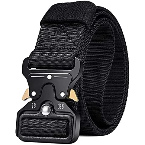 MOZETO Tactical Belt, Military Style 1.5 Inches Durable Nylon Web Belt, Quick-Release Heavy-Duty Metal Buckle Rigger Cobra Belt, Suitable for Waist 30"-60" (Black, XL Waist 47" - 53" Width 1.5") Cover