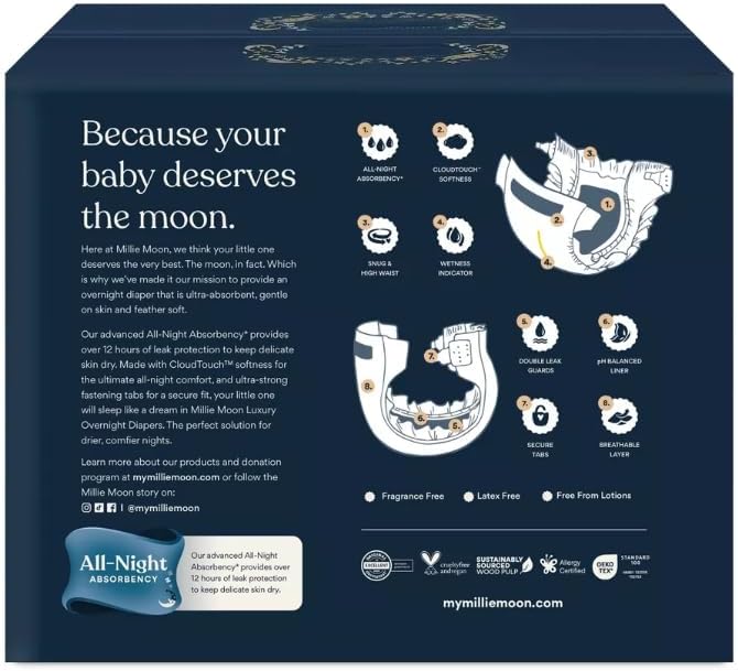 Millie Moon Disposable Overnight Diapers ~Size-4 (Count - 58) Pack of 1