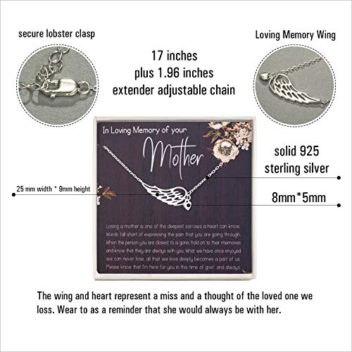 RareLove Sympathy Gifts for Loss of Mother - Bereavement Condolence Gifts, 925 Sterling Silver Angel Wing Heart Pendant Necklace3