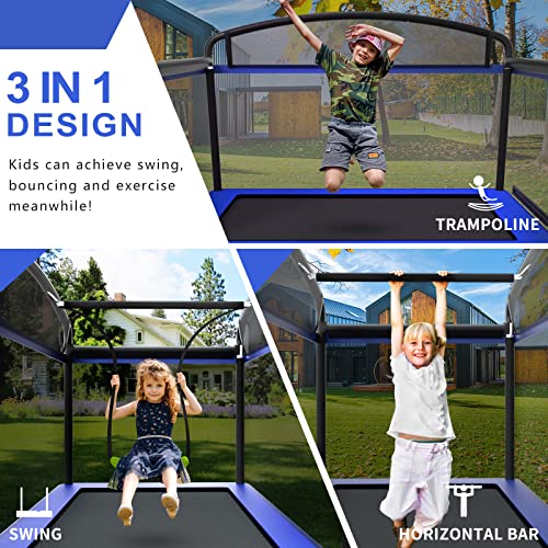 CalmMax 6FT Kids Trampoline with Horizontal Bar and Swing, Rectangle Toddler Trampoline with Enclosure Safety Net, ASTM Approved- Outdoor/Indoor Trampoline for Kids, Toddlers & Baby