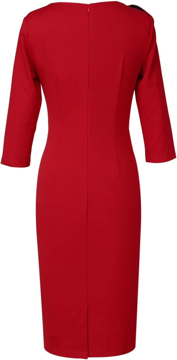 VFSHOW Womens Pleated Asymmetric Bow Neck Work Business Office Church Cocktail Party Pencil Sheath Dress - Image 4