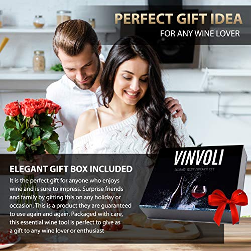 VINVOLI Wine Opener - New 2021 Luxury Chrome Wine Bottle Opener Set - Rabbit Wine Opener Set - Rabbit Wine Corkscrew Set Opener for Wine Bottles - Rabbit Wine Bottle Openers - Wine Cork Opening Kit