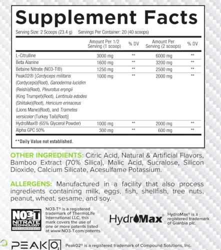 Image of Core Nutritionals Pump Full-Spectrum Non-Stimulant Pre-Workout, with N03T Nitrate, Peak02, Alpha GPC, for Maximum Pump, Strength, and Performance 20 Servings (Sour Candy)