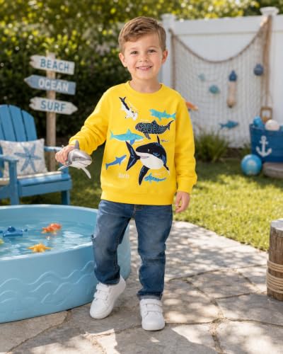 Image of Akyzic Toddler Boys Sweatshirts Cotton Crewneck Truck Shirt Dinosaur Long Sleeve Pullover Tops Tees 2-8T