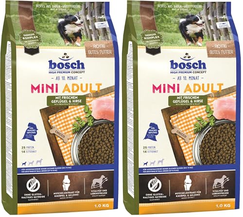 Bosch HPC Mini Adult mit frischem Geflügel & Hirse | Hundetrockenfutter für ausgewachsene Hunde Kleiner Rassen (bis 15 kg) | 1 x 3 kg (Packung mit 2)