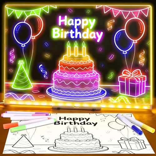 LED Zeichenbrett 30x20cm Led Maltafel Kinder mit 15 doppelseitiges Pauspapier (30 Skizzen) 7 Farbmarker Notiztafel mit Farben Notiztafel Kreatives Geschenk Spielzeug für Kinder