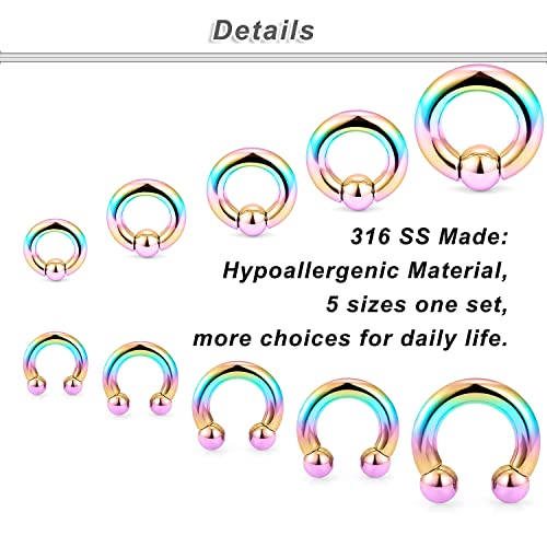 Ocptiy 6G 8G 12G 14G 16G PA Ring Horseshoe CBR Circular Barbell 316L Surgical Steel Internally Threaded Pierced Body Jewelry for Women Inner Diameter:10mm 12mm 14mm 16mm4
