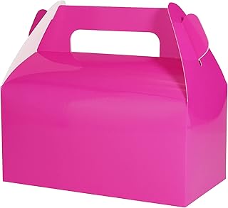 30 Pack Shiny Hot Pink Gable Gift Boxes Party Favor Boxes, Candy Treat Boxes Goodie Bags for Candy, Treats, Girl Theme Birthday Party Wedding Valentine Baby Shower – 6.5x3.5x3.5 Inches