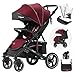 Daliya® Rapidy Buggy/Kinderwagen 0-36 Monate/Sportwagen mit Liegeposition/Wickeltasche, Winterfußsack, Ess- & Spieltisch und mehr (Rot - Schwarz)