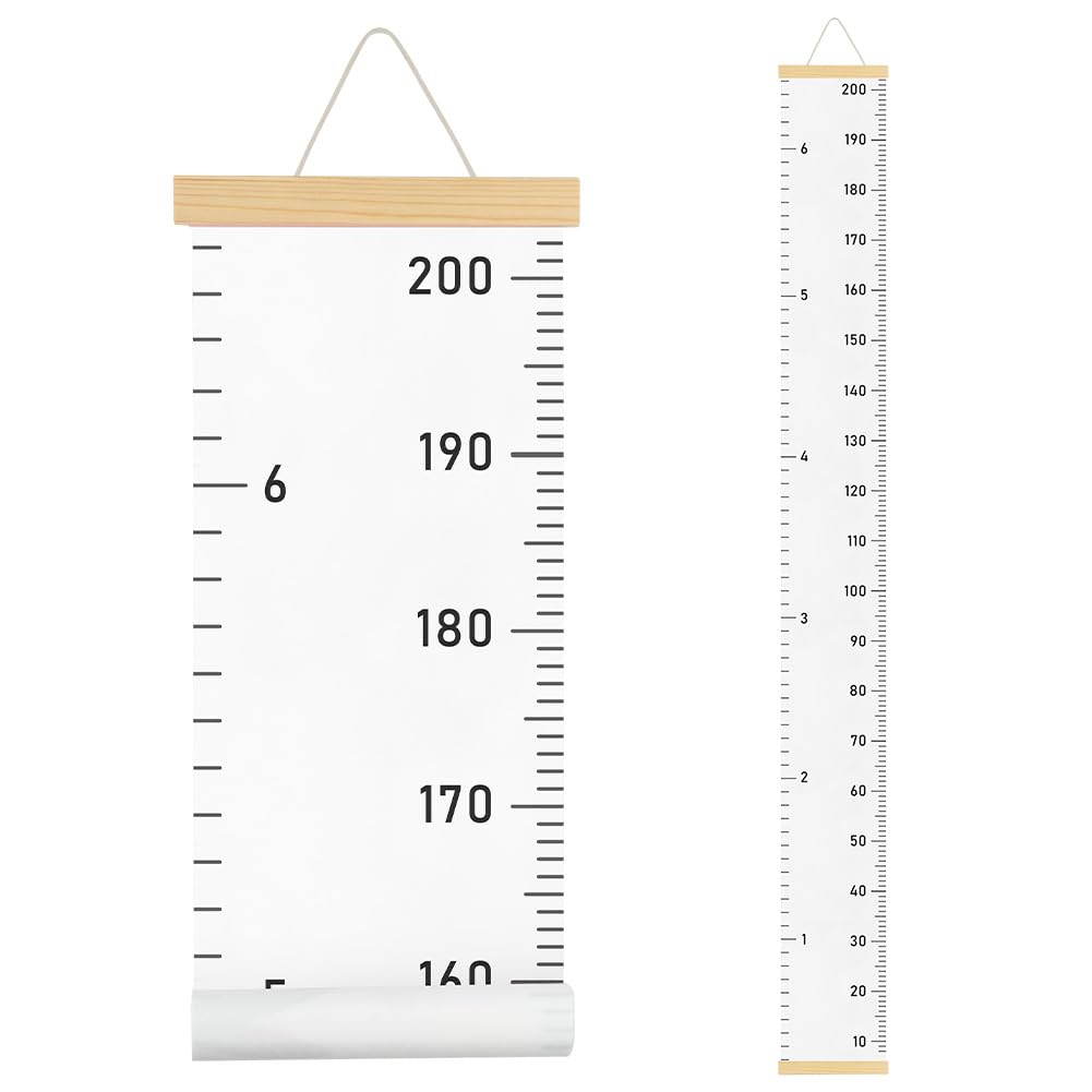 Aolso Kinder Messlatte, Größenmesser für Kinder, Massband Kinder, Baby-Wachstumstabelle, Wandbehang-Wachstumstabelle, Dekoration Kinderzimmer, Messlineal für Babys, Mädchen, Jungen (Weiß)