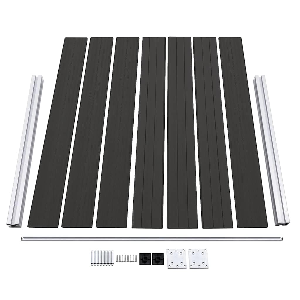 Zaunelement WPC Gartenzaun 180x146 cm Schwarz mit Aluminiumprofil, Sichtschutz, wetterfest, langlebig, für Terrasse, Balkon, Vorgarten, privatsphäre und Sicherheit