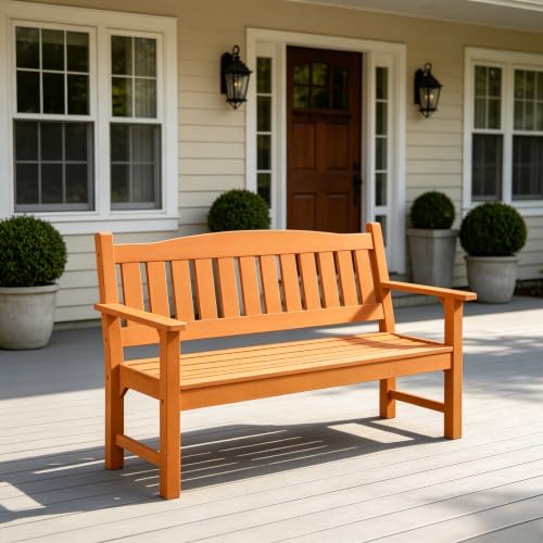 Image of Psilvam 3-Person Poly Lumber Outdoor Bench Weatherproof, 800 Lbs, Orange