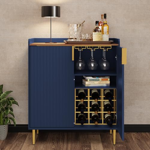 Image of ARTPOWER Sideboard Buffet Cabinet with Fluted Texture, Bar Cabinet, Blue
