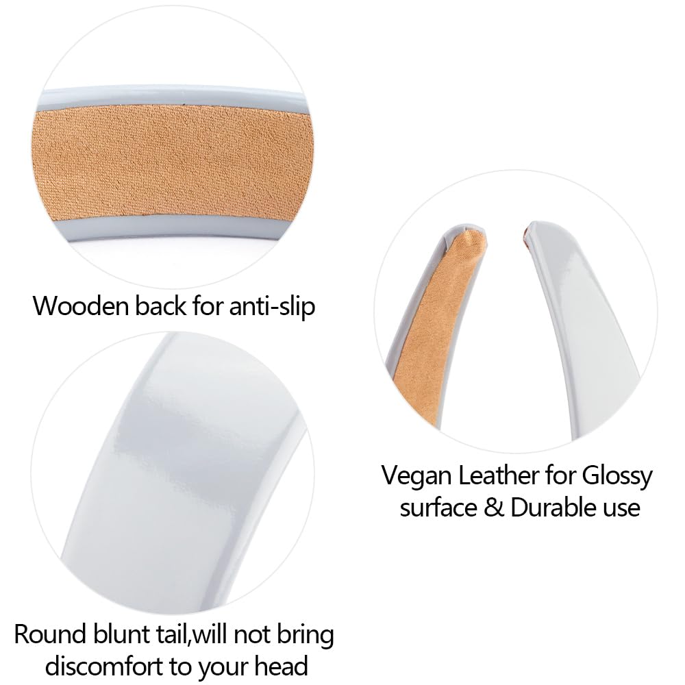 AHONEY Graues Stirnband für Damen und Mädchen, glänzendes veganes Leder, rutschfest, 3 cm breit, einfarbiges Stirnband, solides Haarband, DIY, Halloween, Urlaub, Haarschmuck, Geschenke